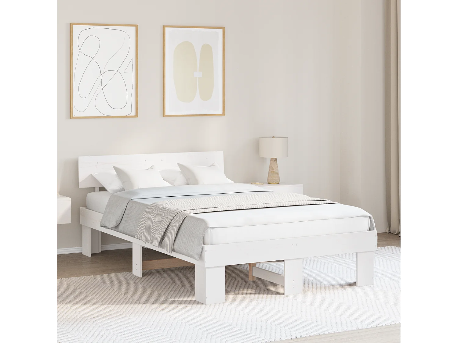Lit simple | Lit adulte, enfant | Cadre de lit Blanc 120x200 cm Bois massif en pin