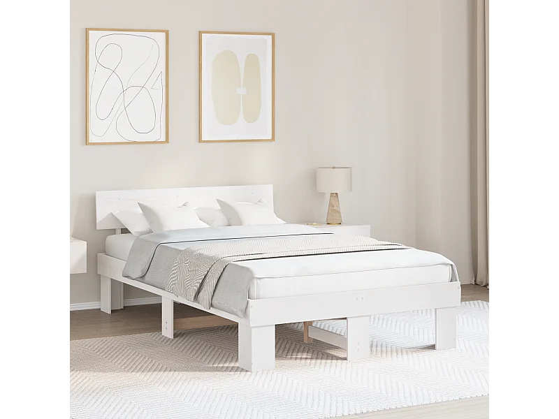Lit simple | Lit adulte, enfant | Cadre de lit Blanc 120x200 cm Bois massif en pin