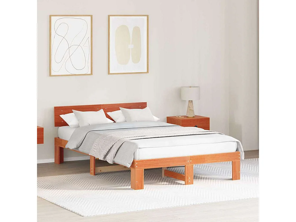 Lit double | Lit adulte | Cadre de lit Marron 140x190 cm Bois de pin massif
