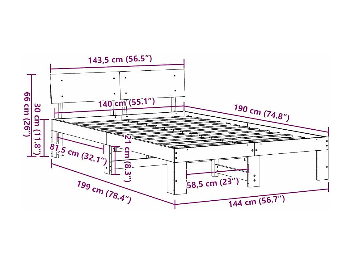 Lit double | Lit adulte | Cadre de lit Marron 140x190 cm Bois de pin massif