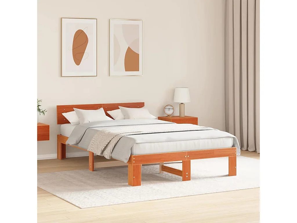 Lit double | Lit adulte | Cadre de lit Marron 140x190 cm Bois de pin massif