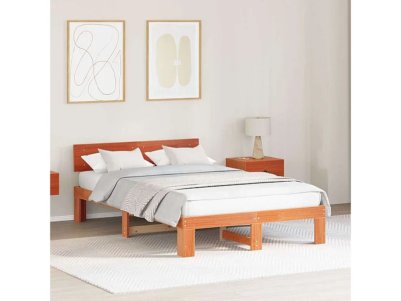 Lit double | Lit adulte | Cadre de lit Marron 140x190 cm Bois de pin massif