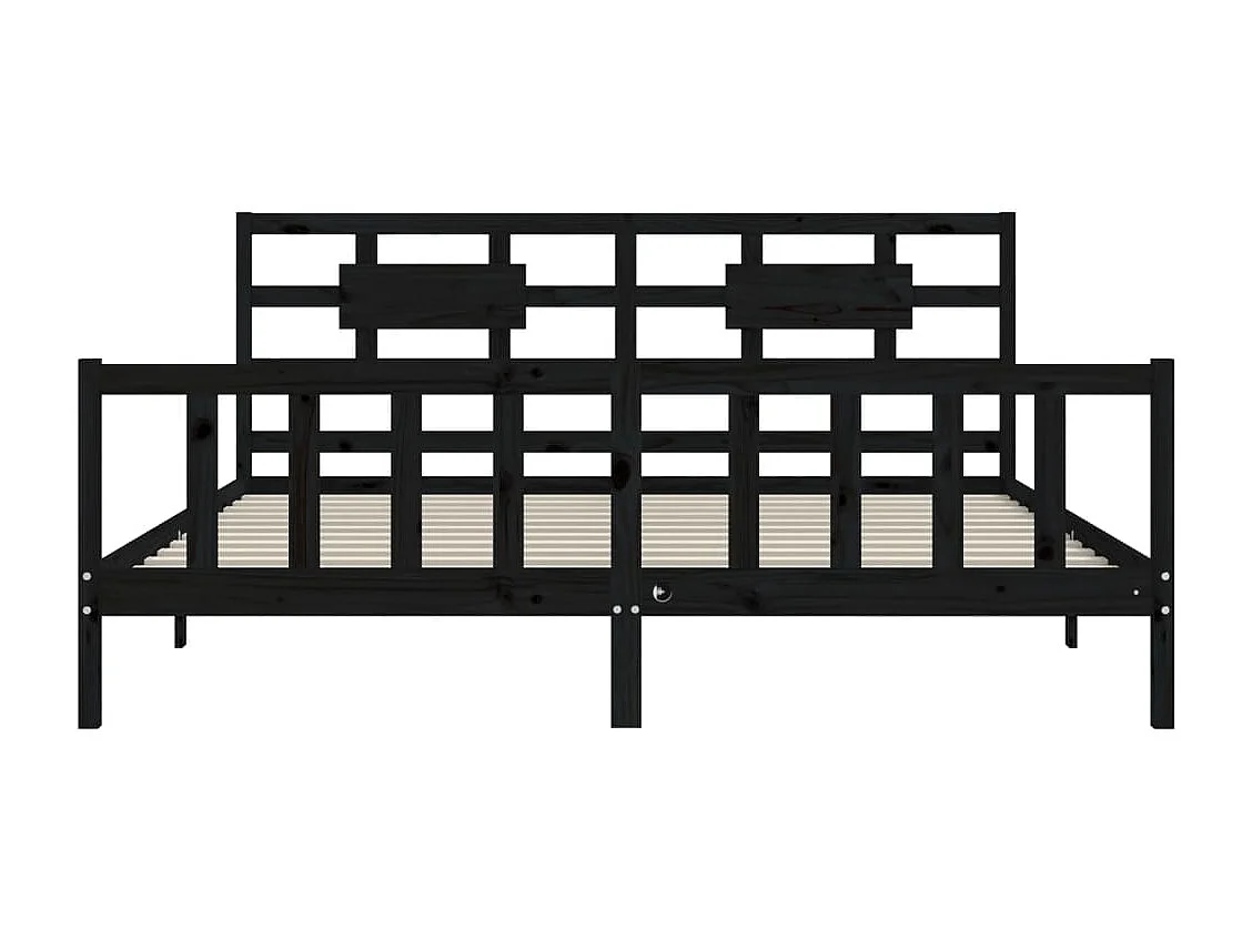 Lit double | Lit adulte | Cadre de lit noir 200x200 cm bois massif de pin