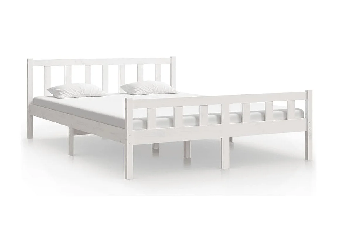 Lit double | Lit adulte | Cadre de lit blanc bois de pin massif 150x200 cm