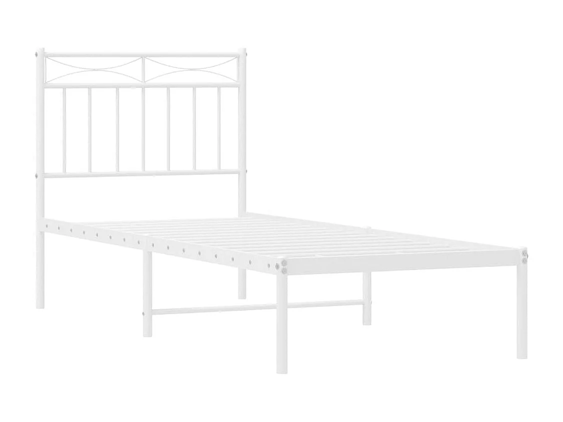Lit simple | Lit adulte, enfant | Cadre de lit métal avec tête de lit blanc 80x200cm