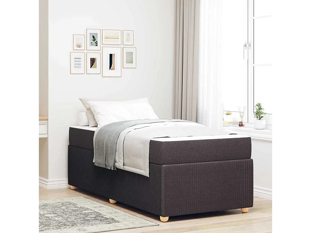 Lit simple | Lit adulte, enfant | Cadre de lit avec matelas Marron foncé 80x200 cm tissu