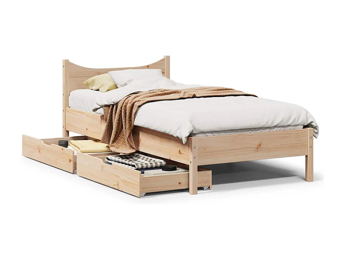 Lit simple | Lit adulte, enfant | Cadre de lit avec tiroirs 90x200 cm bois de pin massif