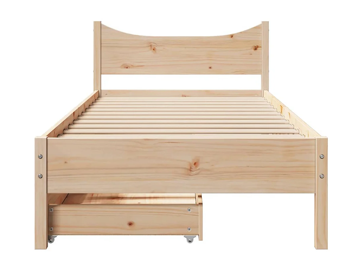 Lit simple | Lit adulte, enfant | Cadre de lit avec tiroirs 90x200 cm bois de pin massif