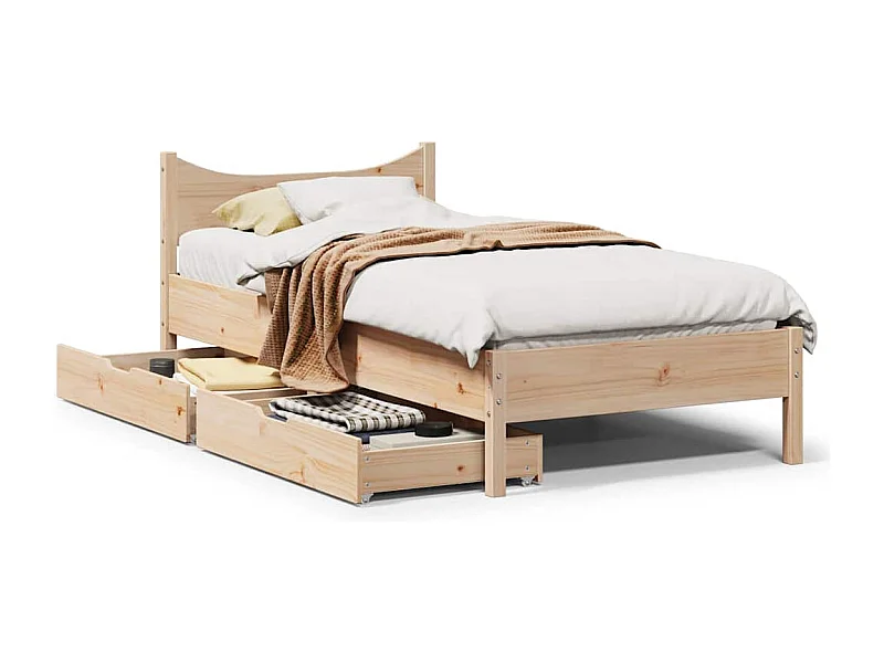 Lit simple | Lit adulte, enfant | Cadre de lit avec tiroirs 90x200 cm bois de pin massif