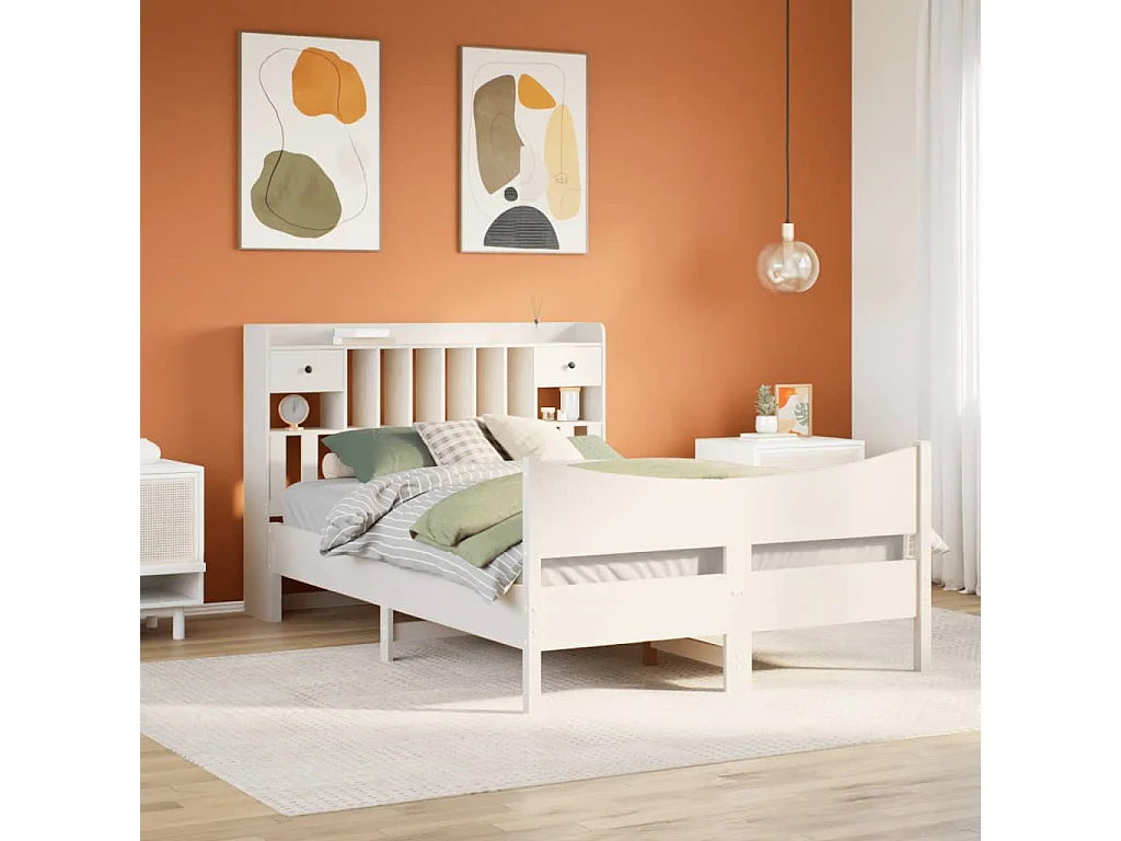 Lit double | Lit adulte | Cadre de lit blanc 140x190 cm bois de pin massif
