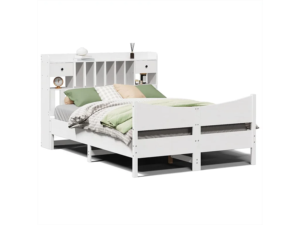 Lit double | Lit adulte | Cadre de lit blanc 140x190 cm bois de pin massif