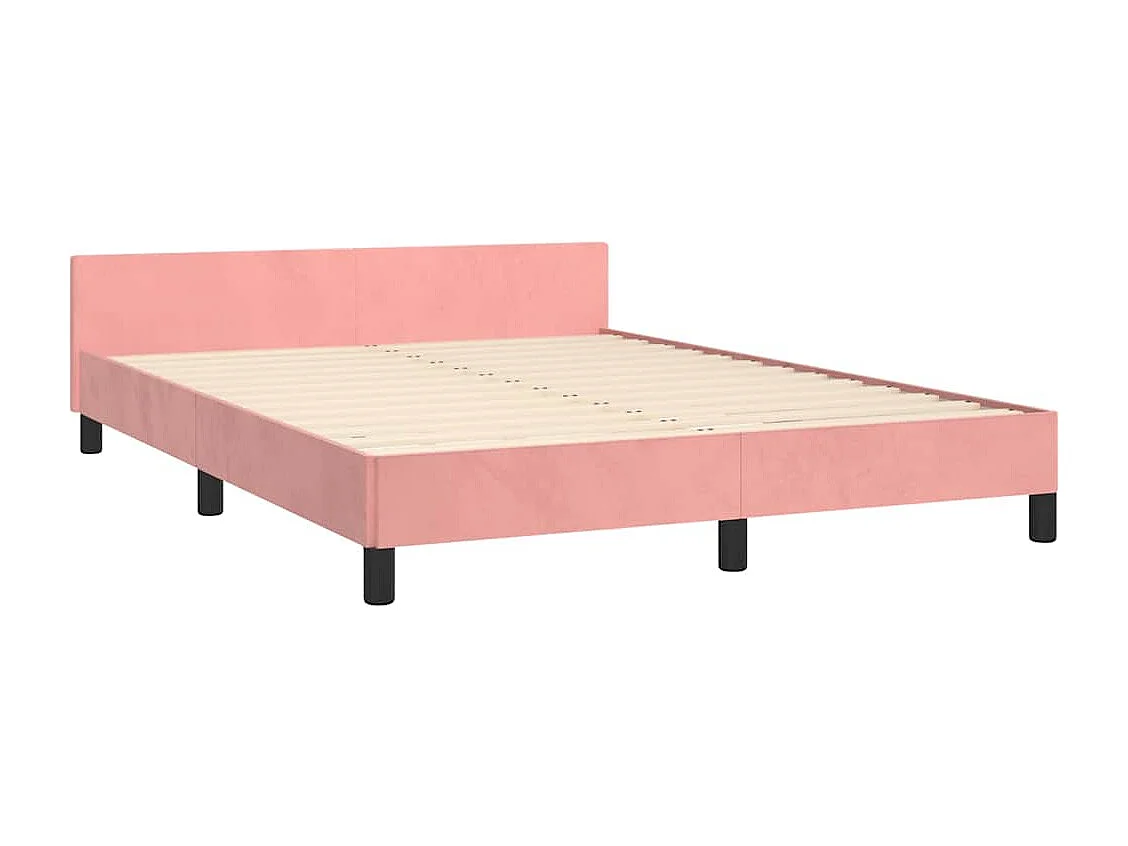 Lit double | Lit adulte | Cadre de lit et tête de lit rose 140x190cm velours