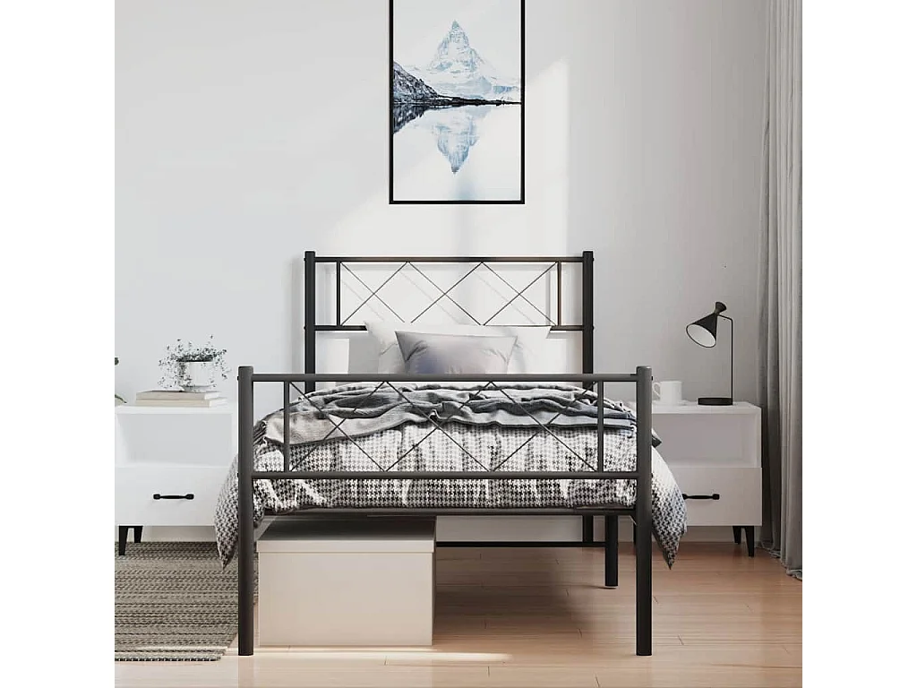 Lit simple | Lit adulte, enfant | Cadre de lit métal et pied de lit noir 100x200 cm