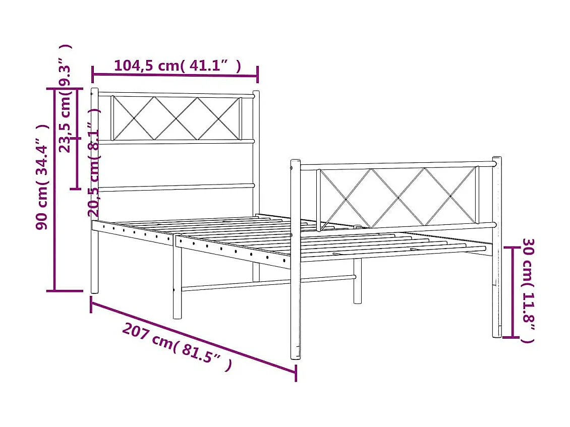 Lit simple | Lit adulte, enfant | Cadre de lit métal et pied de lit noir 100x200 cm