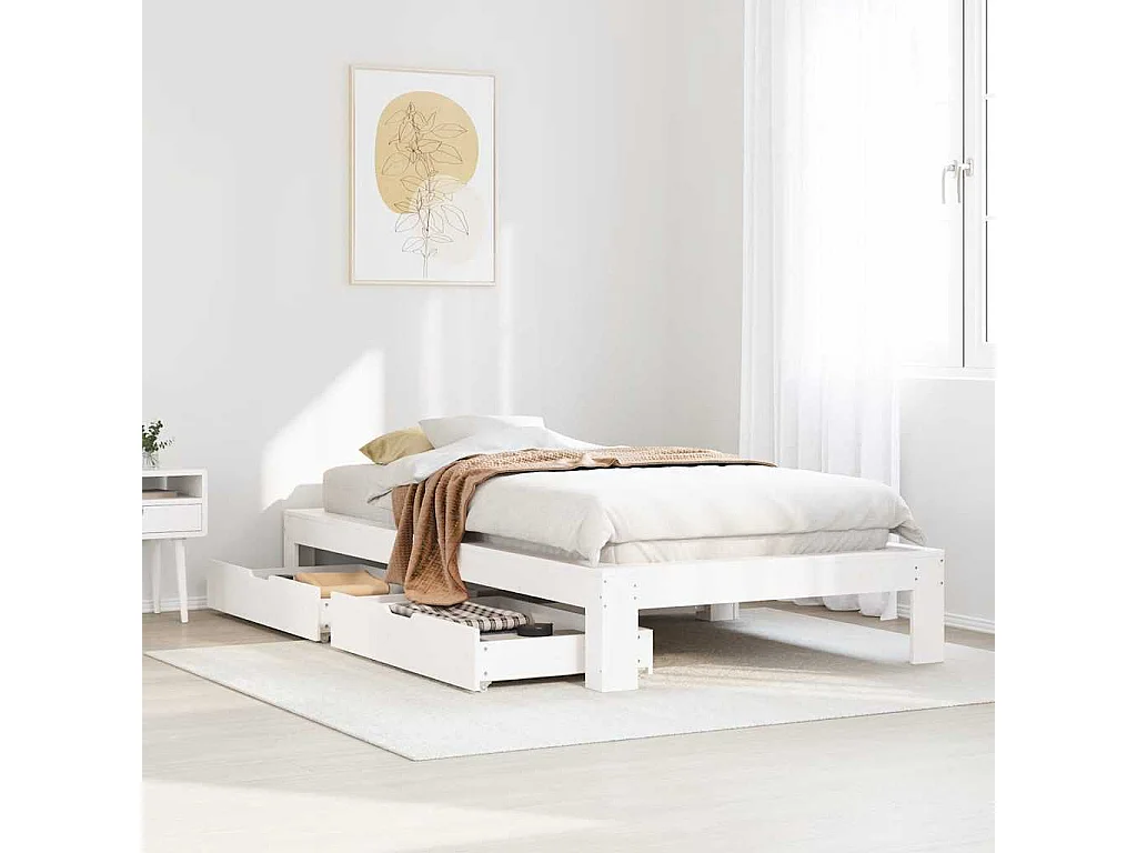 Lit simple | Lit adulte, enfant | Cadre de lit blanc 90x200 cm bois de pin massif