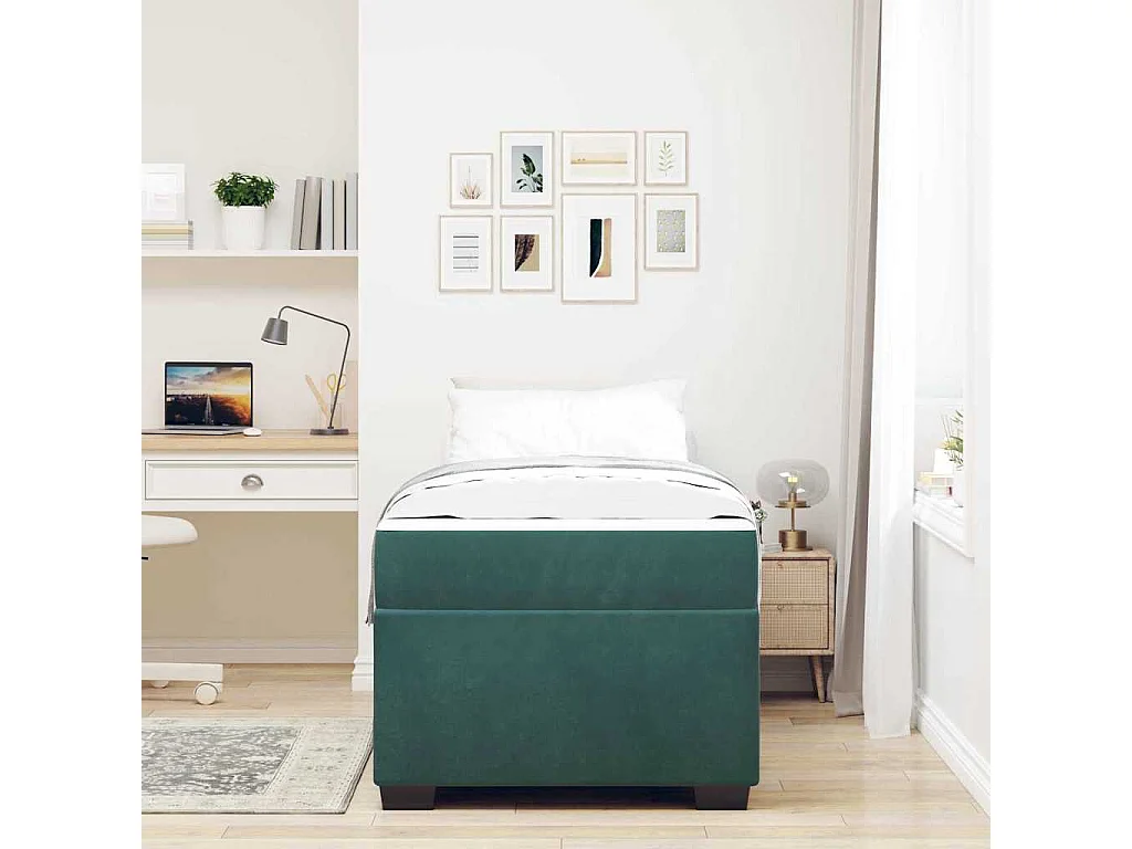 Lit simple | Lit adulte, enfant | Cadre de lit avec matelas Vert foncé 90x200 cm Velours