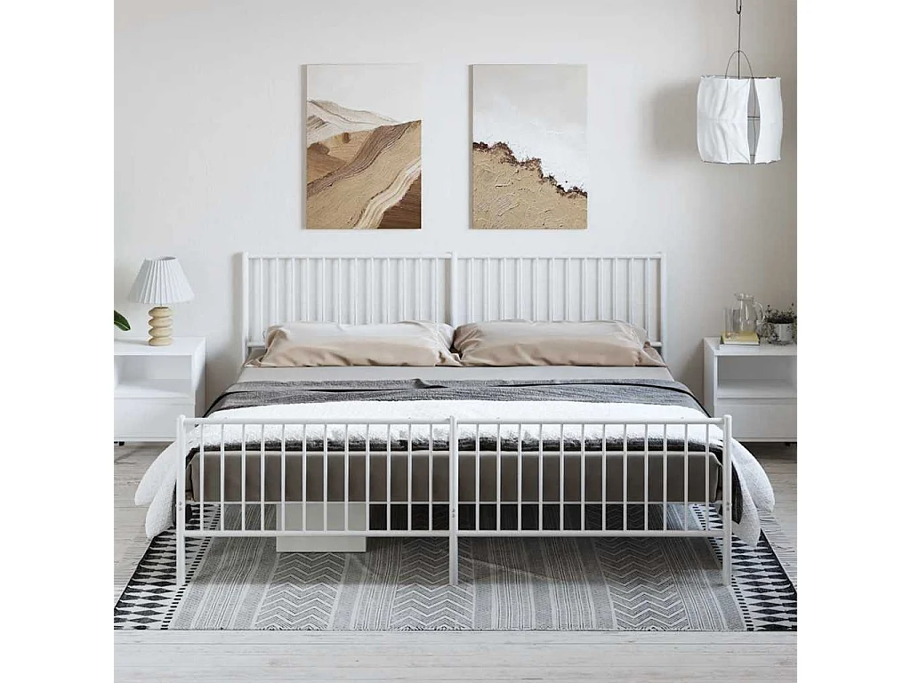 Lit double | Lit adulte | Cadre de lit métal et pied de lit blanc 193x203 cm