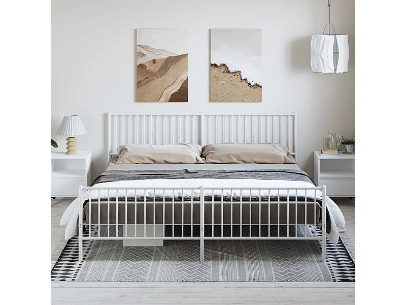 Lit double | Lit adulte | Cadre de lit métal et pied de lit blanc 193x203 cm