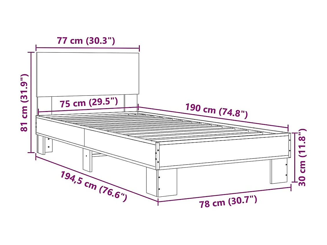 Lit simple | Lit adulte, enfant | Cadre de lit chêne sonoma 75x190 cm