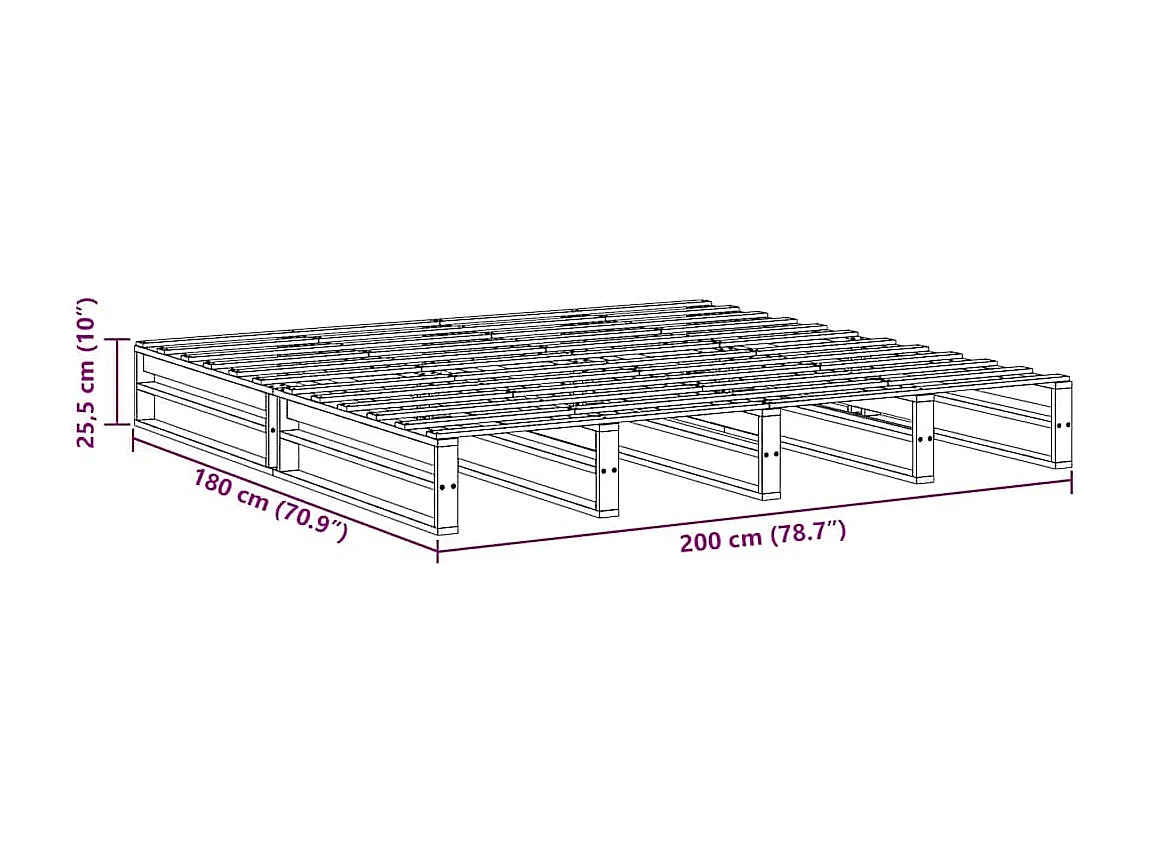 Lit double | Lit adulte | Cadre de lit 180x200 cm bois massif de pin