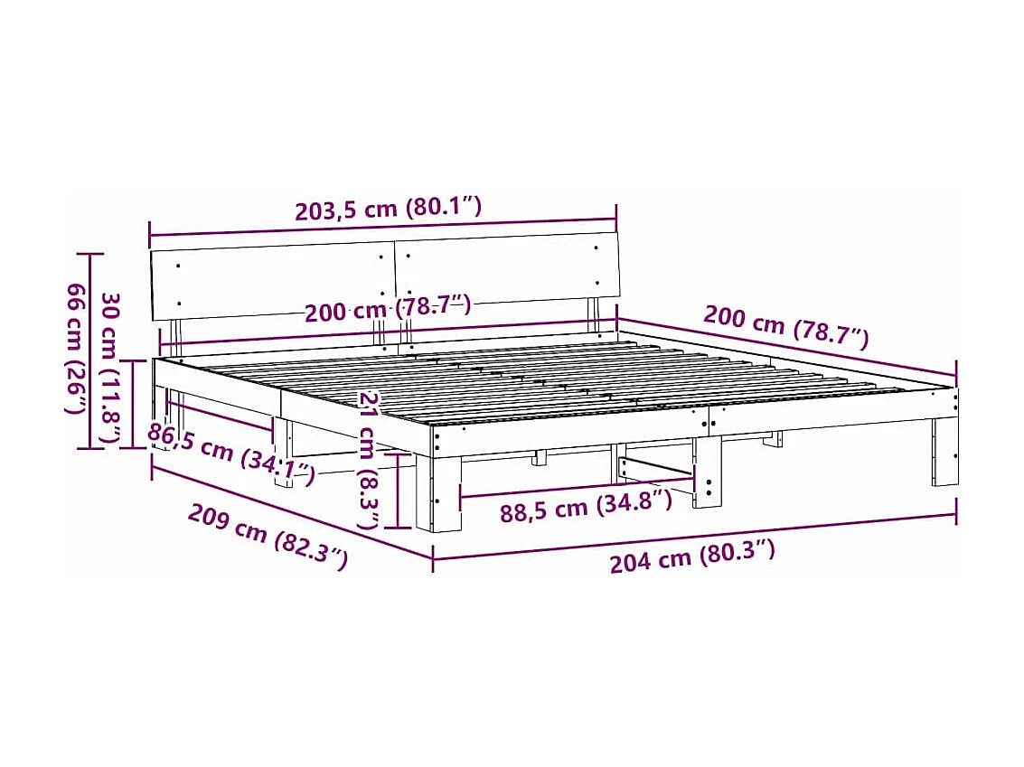 Lit double | Lit adulte | Cadre de lit Blanc 200x200 cm Bois de pin massif