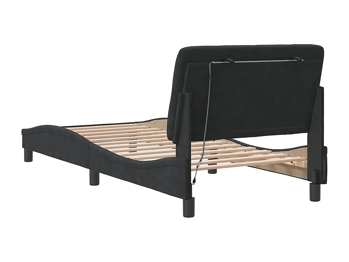 Lit simple | Lit adulte, enfant | Cadre de lit avec LED noir 90x200 cm velours
