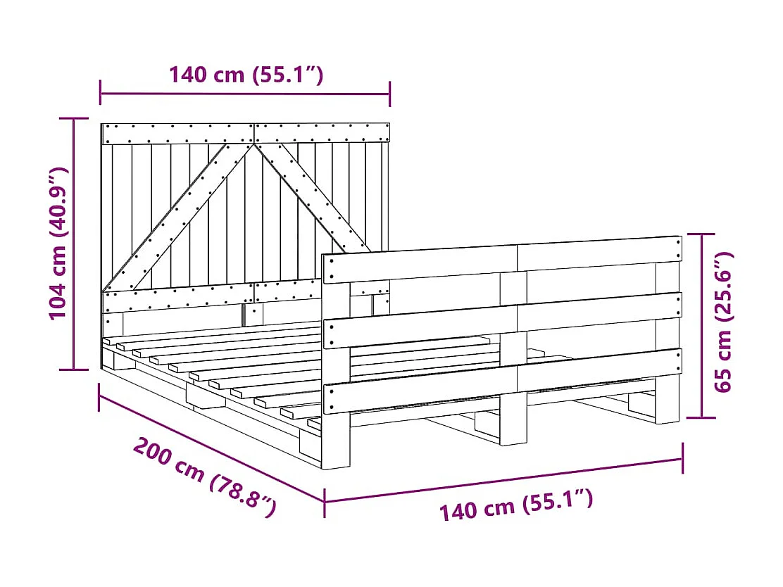 Lit double | Lit adulte | Cadre de lit avec tête de lit bois massif 140x200 cm