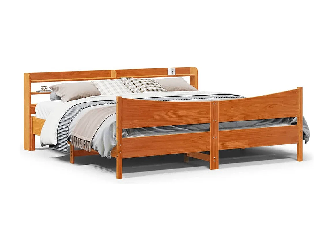 Lit double | Lit adulte | Cadre de lit et tête de lit cire marron 200x200 cm bois de pin