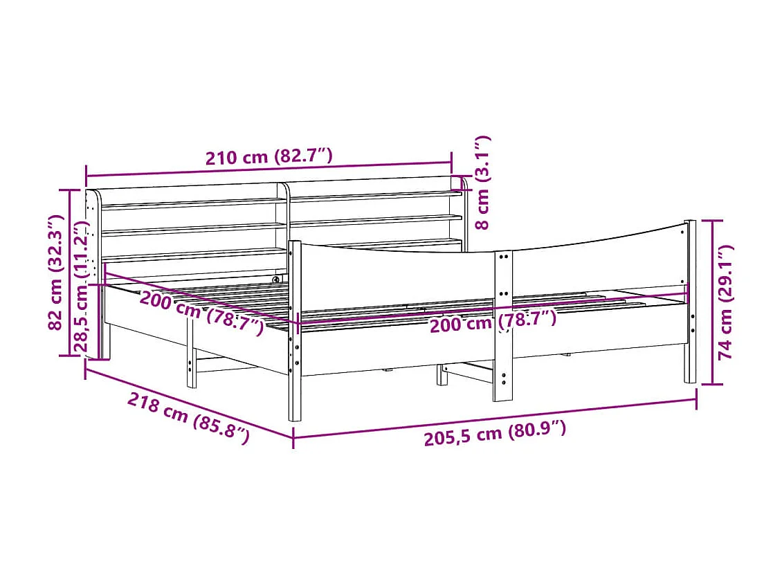 Lit double | Lit adulte | Cadre de lit et tête de lit cire marron 200x200 cm bois de pin