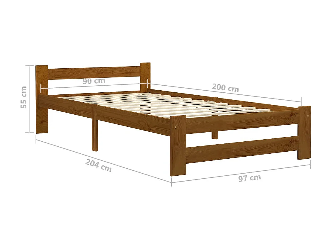 Lit simple | Lit adulte, enfant | Cadre de lit Marron miel Bois pin massif 90x200 cm