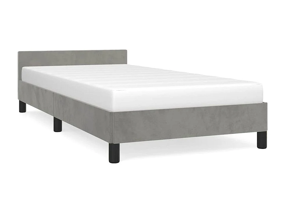 Lit simple | Lit adulte, enfant | Cadre de lit gris clair 100x200 cm velours