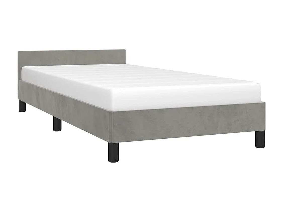 Lit simple | Lit adulte, enfant | Cadre de lit gris clair 100x200 cm velours