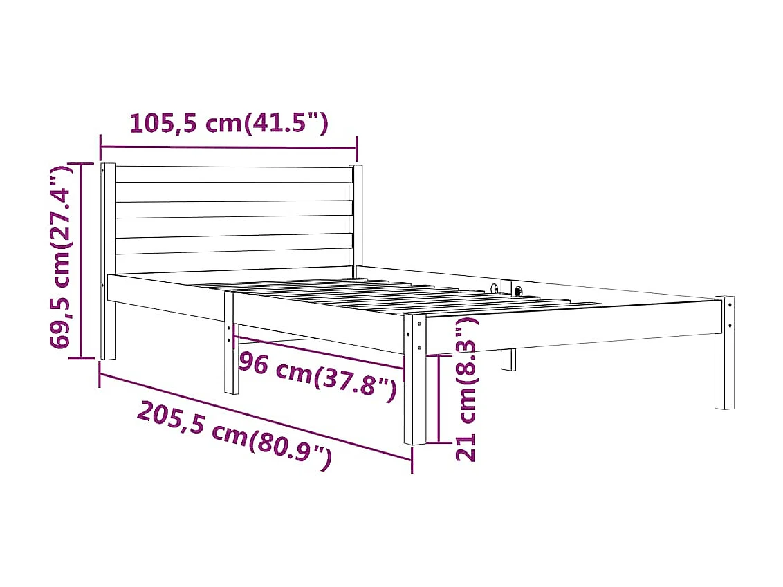 Lit simple | Lit adulte, enfant | Cadre de lit bois massif de pin 100x200 cm