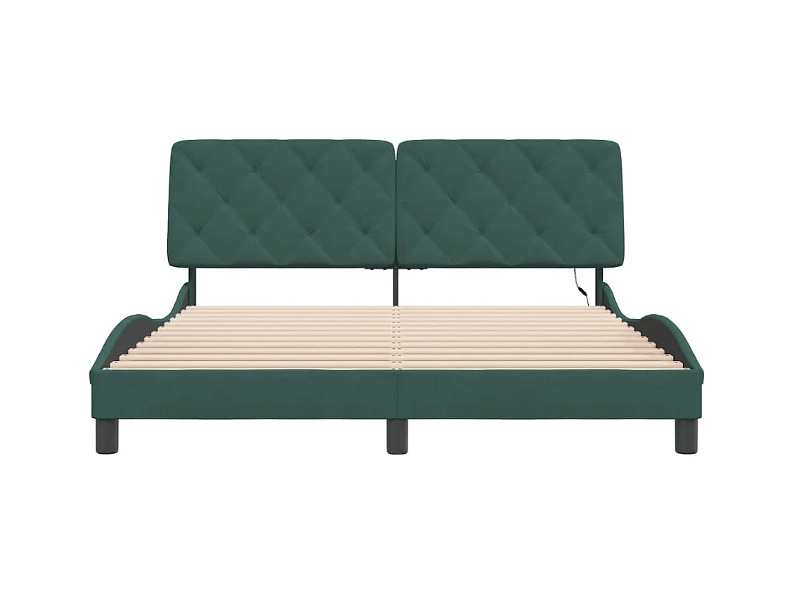 Lit double | Lit adulte | Cadre de lit avec lumières LED vert foncé 160x200 cm velours