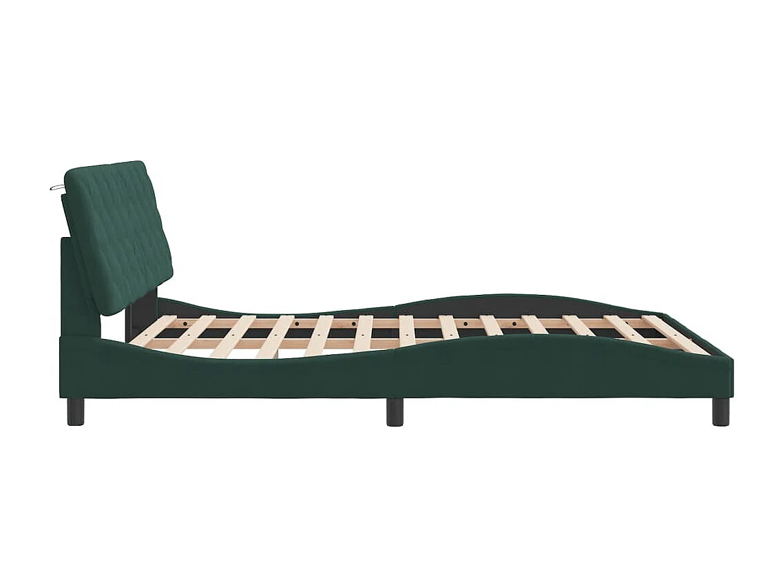 Lit double | Lit adulte | Cadre de lit avec lumières LED vert foncé 160x200 cm velours