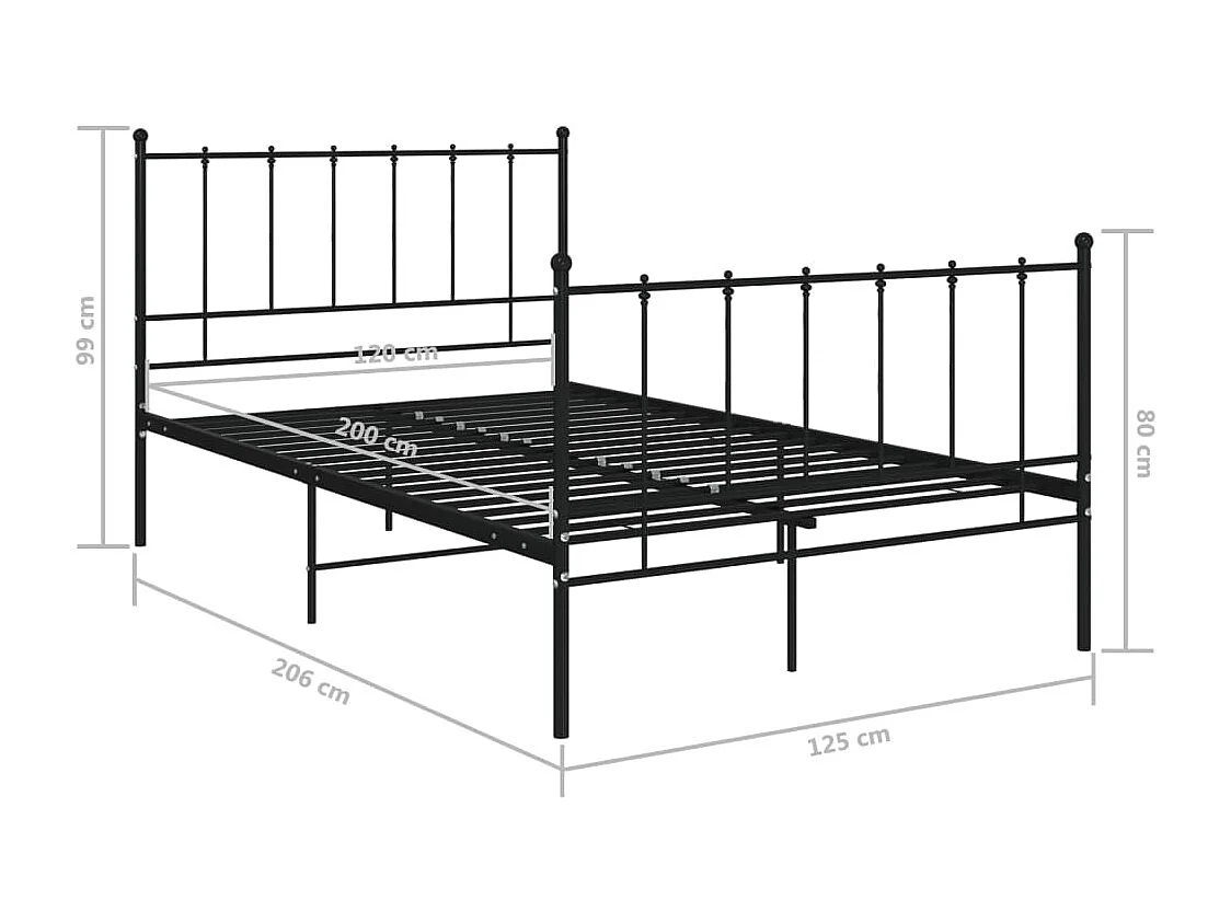 Lit simple | Lit adulte, enfant | Cadre de lit noir métal 120x200 cm