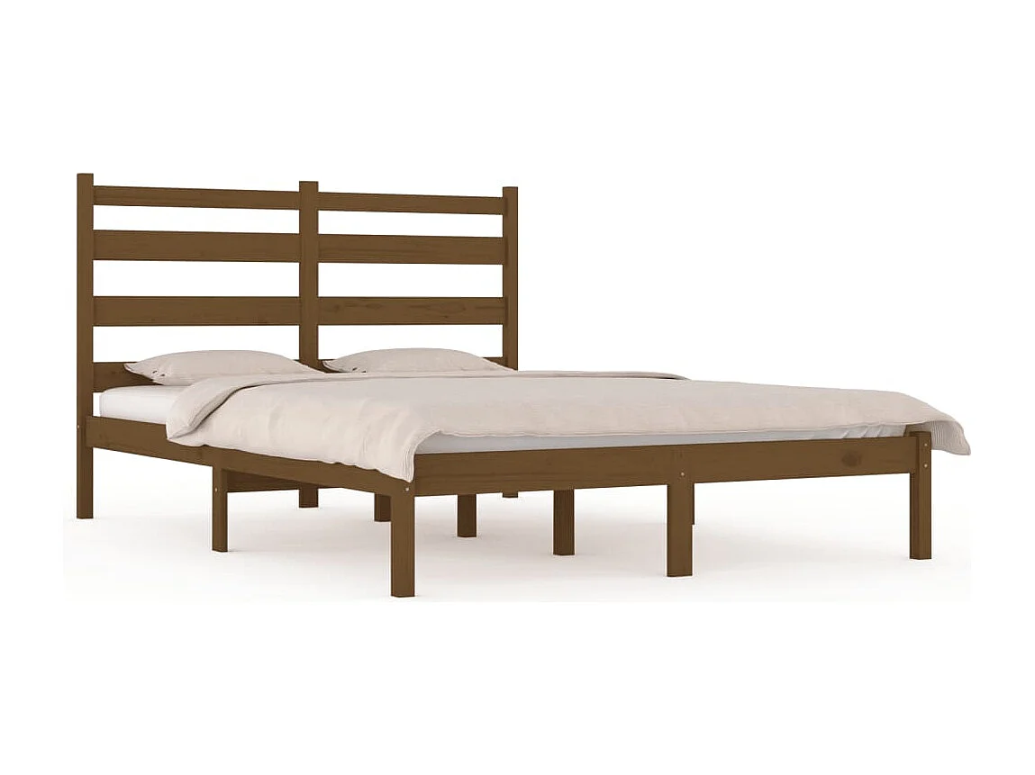Lit double | Lit adulte | Cadre de lit marron miel bois massif 200x200 cm