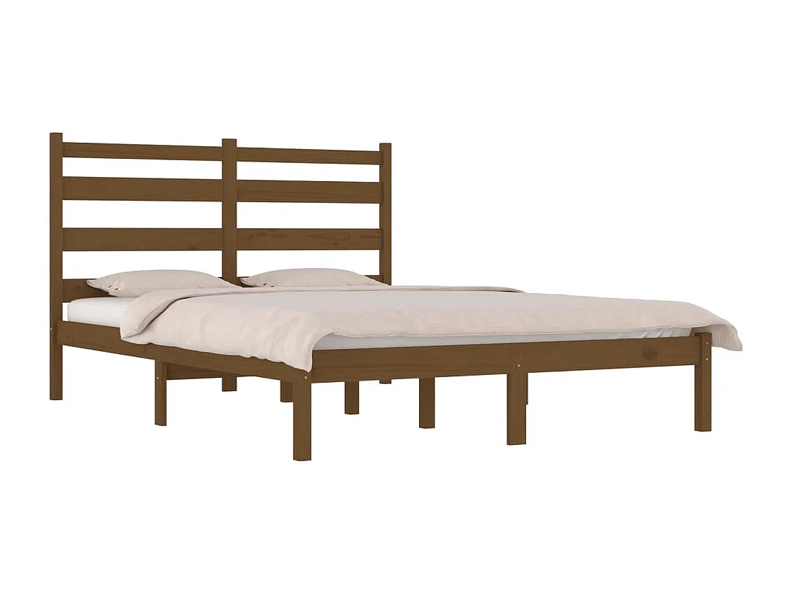 Lit double | Lit adulte | Cadre de lit marron miel bois massif 200x200 cm