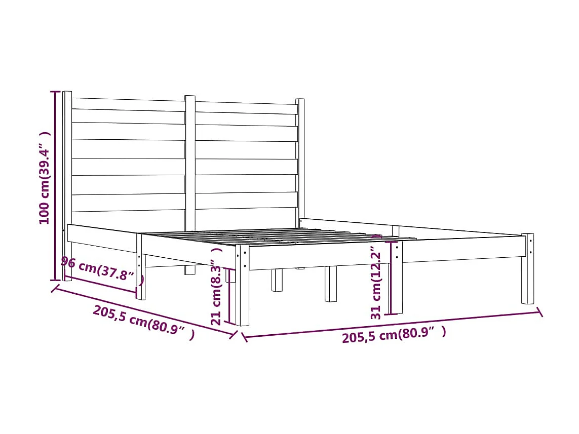 Lit double | Lit adulte | Cadre de lit marron miel bois massif 200x200 cm