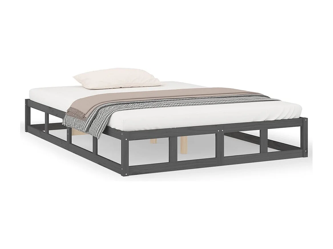 Lit double | Lit adulte | Cadre de lit gris 150x200 cm bois massif