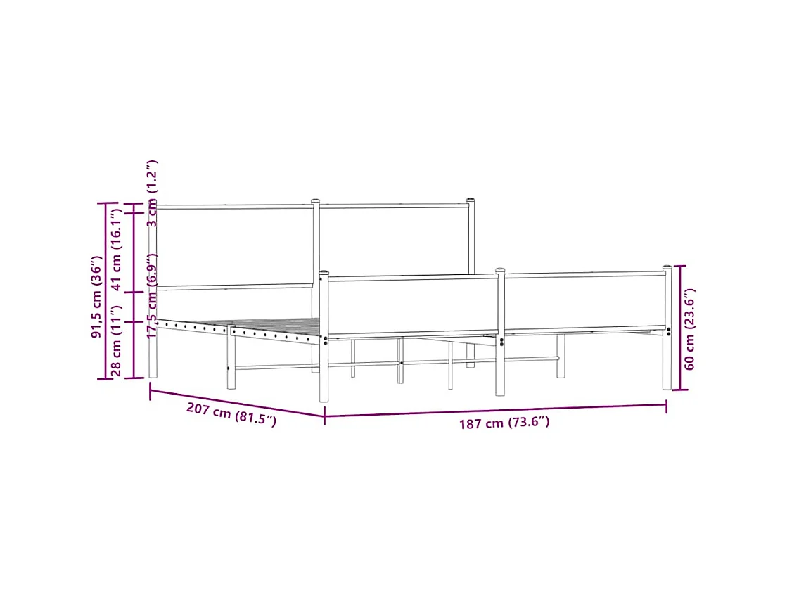 Letto per adulti | Letto matrimoniale | Giroletto senza Materaso in Metallo Rovere Marrone 180x200 cm