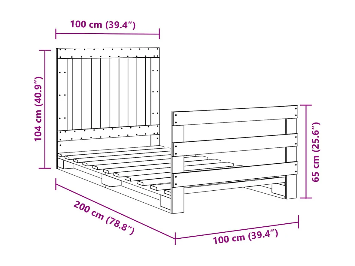 Lit simple | Lit adulte, enfant | Cadre de lit avec tête de lit 100x200 cm
