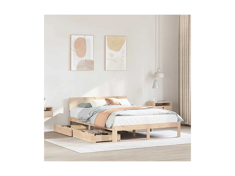 Letto per adulti | Letto matrimoniale | Giroletto con Cassetti 140x190 cm in Legno Massello di Pino