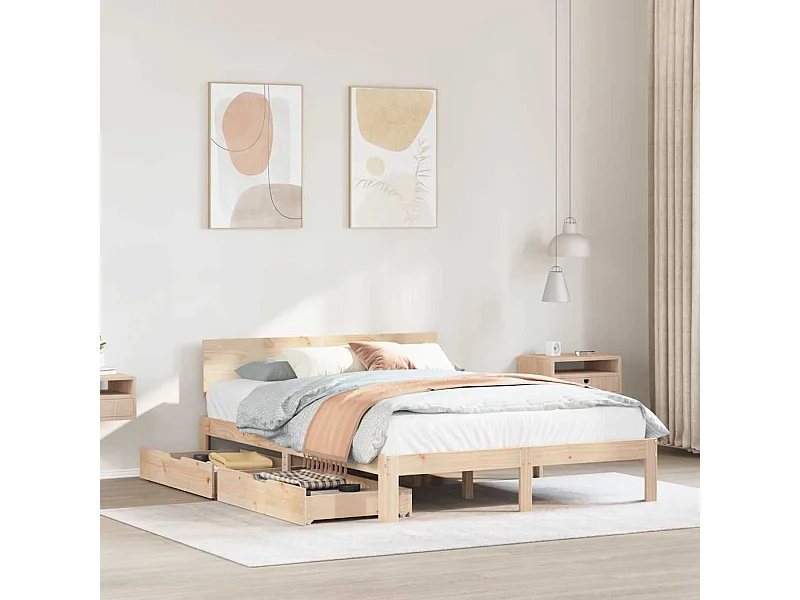 Letto per adulti | Letto matrimoniale | Giroletto con Cassetti 140x190 cm in Legno Massello di Pino