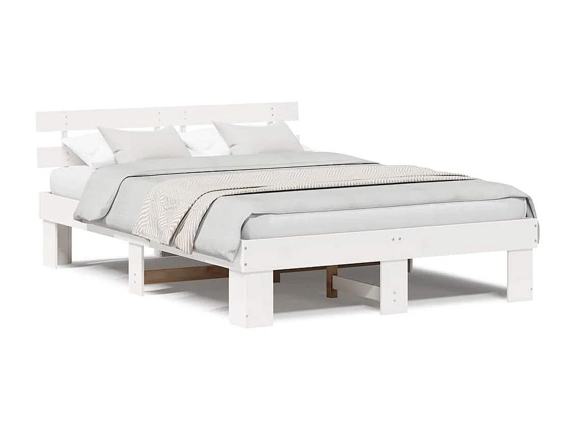 Lit double | Lit adulte | Cadre de lit Blanc 140x200 cm Bois de pin massif