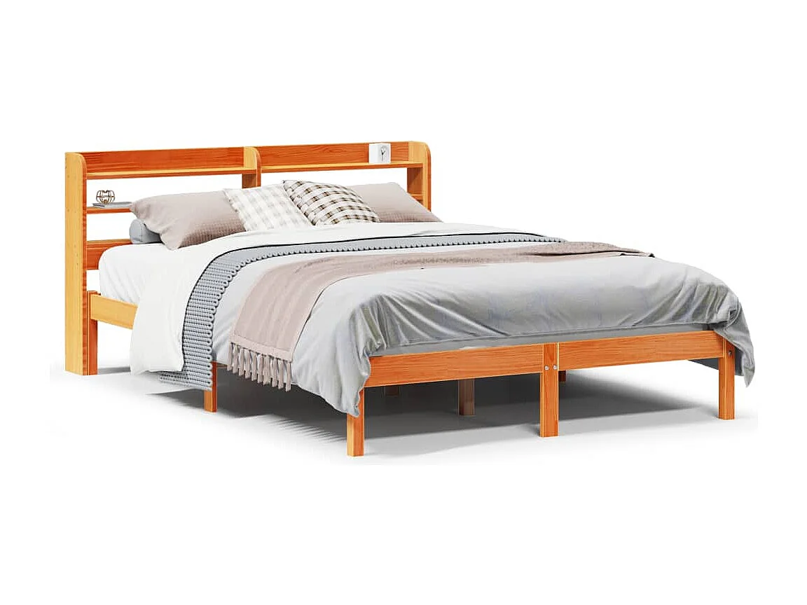 Letto per adulti | Letto singolo | Giroletto con Testiera Marrone Cera 120x200 cm Massello Pino