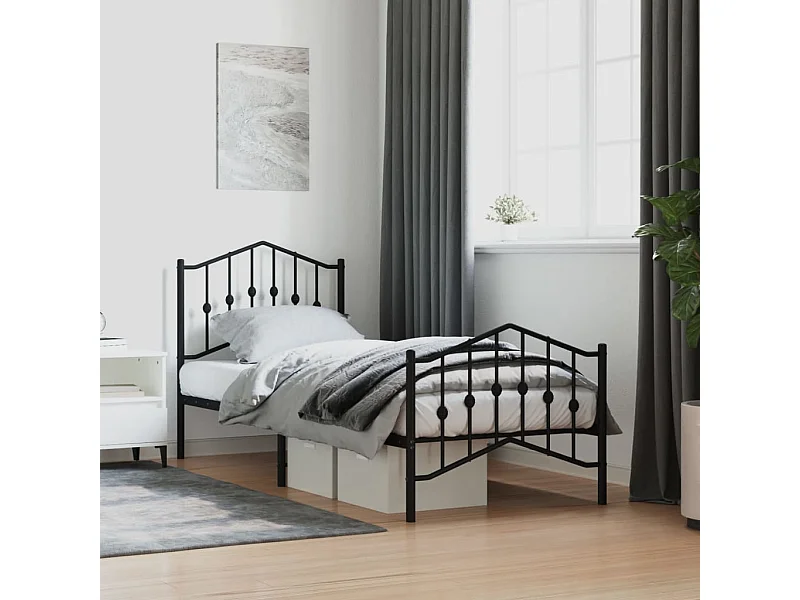 Lit simple | Lit adulte, enfant | Cadre de lit métal avec pied de lit noir 80x200 cm
