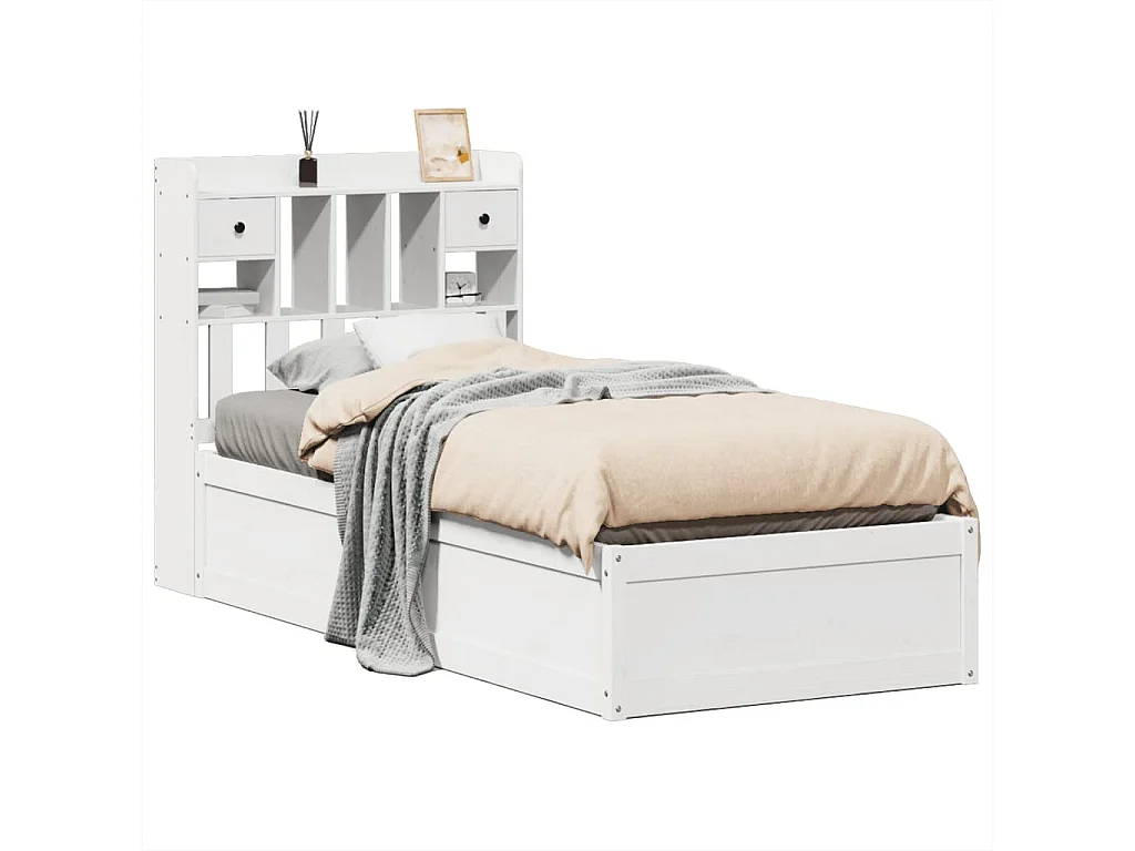 Lit simple | Lit adulte, enfant | Cadre de lit blanc 75x190 cm bois de pin massif