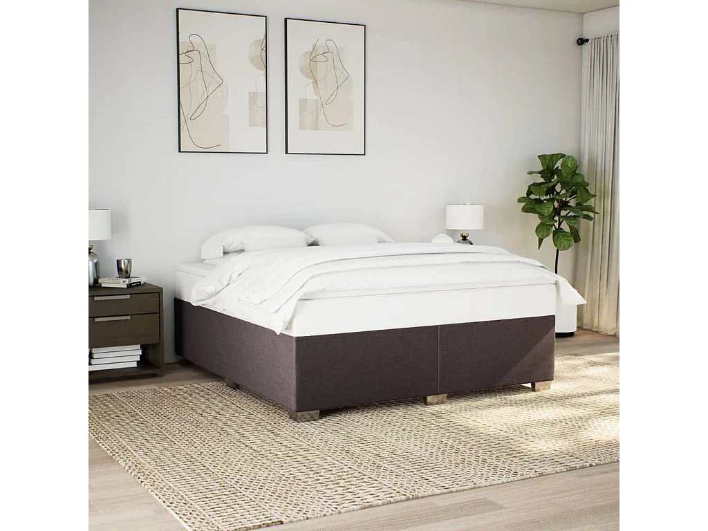 Lit double | Lit adulte | Cadre de lit marron foncé 200x200 cm tissu