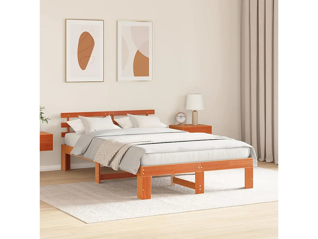 Lit double | Lit adulte | Cadre de lit Marron 135x190 cm Bois de pin massif